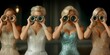 © Rebecca Jestico - Women looking through binoculars at a fashion show, opera house, dressed in vintage dresses.