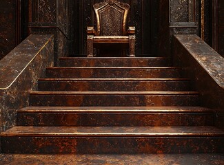 Wall Mural - Regal throne room with bronze accents and a view of copper-colored marble steps.