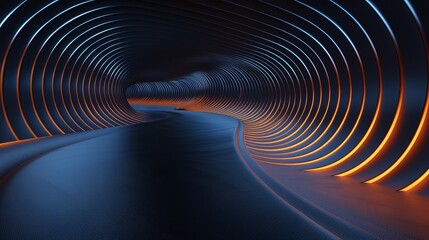 A mesmerizing tunnel with illuminated curves, showcasing modern design and sleek lines, creating a sense of mystery and depth.