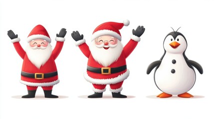 Christmas character vector set with Santa Claus, snowman, and penguin, each smiling