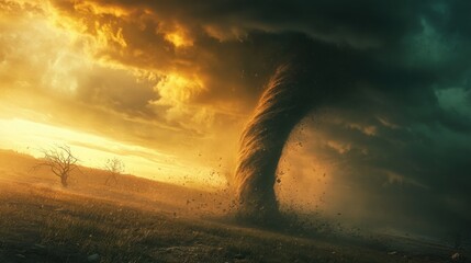 Powerful Tornado at Sunset