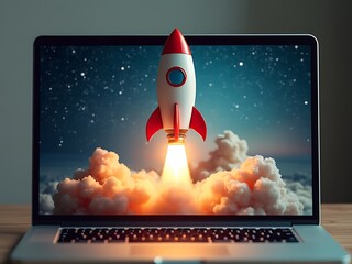 Launching Space Rocket From The Laptop Screen