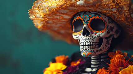 dia de los muertos day of the dead carnival party background, Cinco de Mayo skeleton, skull, catrina spoky and scary backdrop