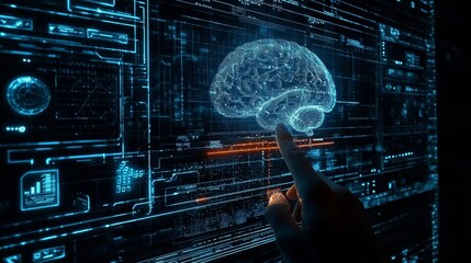 Fototapete - Future robot stock illustrating AI technology development and machine learning. Robotic bionic science research for the future of human life in 3D rendering.