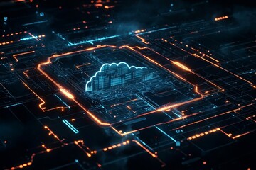 Fototapete - Information technology hologram with cloud in the future, Stockes