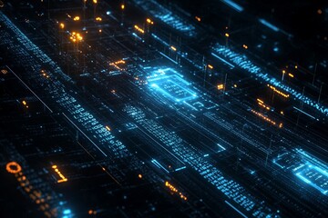 Aufkleber - The background of a computer screen is dominated by blue digital binary data