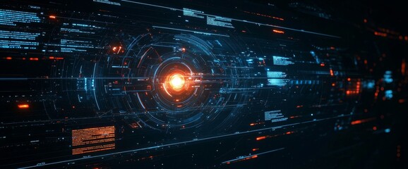 Leinwandbilder - Background with futuristic technology line and light effect, cyberpunk style background material