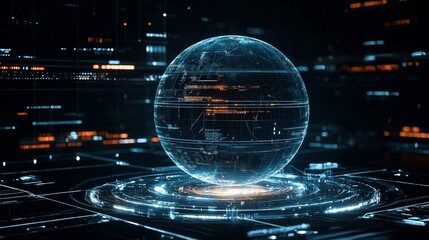 Fototapete - Illustration of futuristic technology cyberspace. Information network of a data center. Abstract background blue wallpaper.