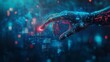 © Thavesak - Connection Between Human Hand and Robot's Finger in Digital World of Symbols and Circuits on Dark Indigo Gradient Background