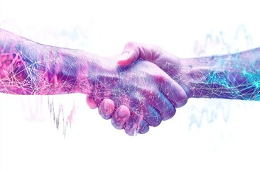 Canvas Print - Handshake between business man and global world map, network connection graph chart, digital technology, internet communication, teamwork and partnership concept.