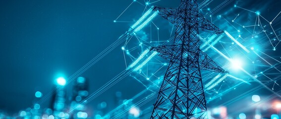 The photo above shows high power electricity poles connected to a smart grid. The photo also shows energy supply, distribution of energy, transmission of energy, and high voltage supply concepts.