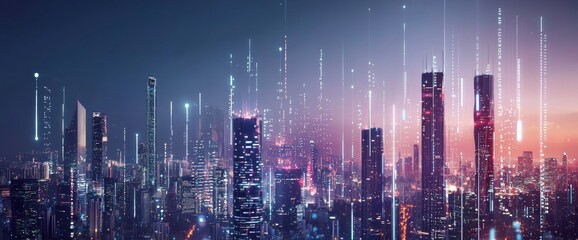 Fototapete - The concept of the smart city connects the abstract dot point design with the gradient line and intricate wave line design. It is a concept of the big data connection technology.