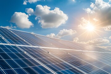 Aufkleber - A solar panel with a blue sky and sunset. the concept is clean energy, electric alternative, and power in nature.
