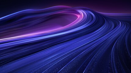 A vibrant abstract representation of flowing lines in purple and blue hues, conveying movement and energy in a digital landscape. Product presentation background.