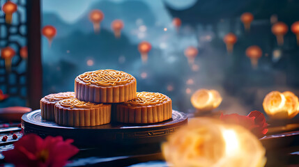 moon cake mid autumn Chinese traditional festival background