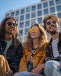 © tiagozr - Three young friends wearing sunglasses, hanging out in the city.