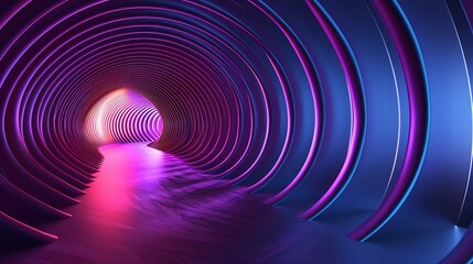 Poster - A vibrant and futuristic tunnel illuminated with colorful neon lights, creating a stunning visual effect and depth. Product presentation background.