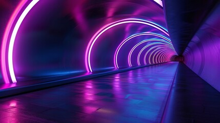 Wall Mural - A vibrant tunnel illuminated with neon lights, creating a mesmerizing effect of color and depth.