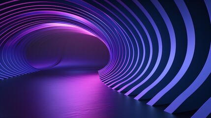 Wall Mural - A vibrant tunnel with flowing stripes and colorful lighting, creating a futuristic and immersive atmosphere.