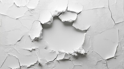 Canvas Print - Broken hole white wall texture background fracture\