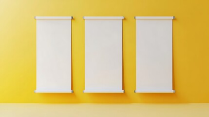 Sticker - Blank White Roll Up Banners Mockup on Yellow Wall