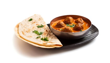 Wall Mural - Indian Cuisine - Meatballs in Curry Sauce with Naan Bread