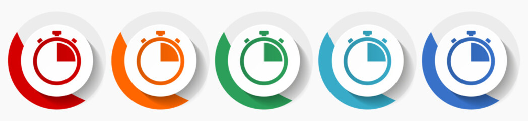 Aufkleber - Clock, watch, stopwatch vector icon set, flat icons for logo design, webdesign and mobile applications, colorful round buttons