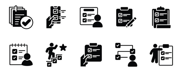 Wall Mural - clipboard task checklist business checkmark icon set project goal progress management to-do list doc