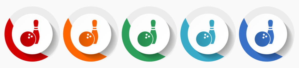 Aufkleber - Bowling vector icon set, flat icons for logo design, webdesign and mobile applications, colorful round buttons