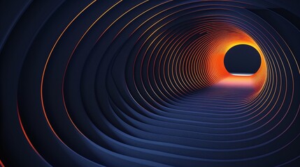 Sticker - Abstract tunnel with smooth curves and warm light, creating a dynamic and modern visual effect in a dark environment.