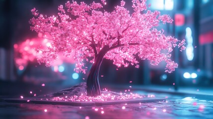 Poster - Neon Cherry Blossom Tree