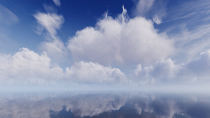 Canvas Print - realistic 3d visualization of nature, capturing a peaceful moment. white clouds floating across a bl