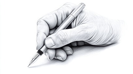 Poster - A drawing of a hand holding a pen and writing with it, AI