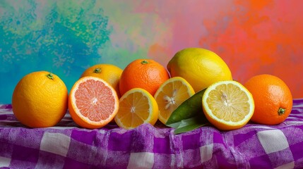 Vibrant Fresh Fruits on Colorful Table, Still Life Photography for Healthy Eating and Nutrition Concepts Generative AI