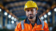 © Immersive Dimension - Portrait Arab Male Factory Worker Wearing A Safety Helmet And Industrial Uniform In A Factory, Man Worker