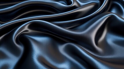 Sticker - This image showcases an elegant black satin fabric with luxurious waves creating a smooth texture perfect for background use