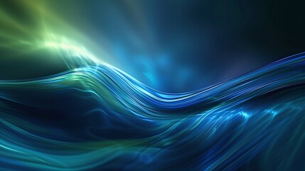 Sticker - Captivating abstract waves of blue and green light creating a serene and dynamic visual experience perfect for digital backgrounds. Product presentation background.