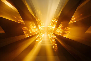 Sticker - Golden light rays effect with geometric shapes