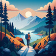 © Gleb - vector illustration of hiking climbing in mountain