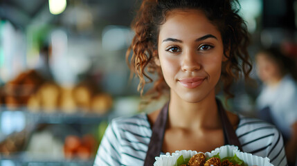 Sticker - Woman Waitress Preparing Take Away Food Restaur