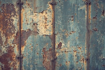 Wall Mural - Rusty metal, corroded and varying in color from orange, brown and grey, creates a rough and aged surface