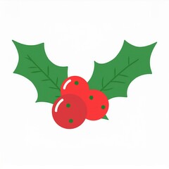 Wall Mural - christmas holly berries and leaves isolated on white