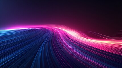 Wall Mural - Vibrant abstract background with flowing lines in pink and blue, creating a sense of movement and energy in a dark setting.