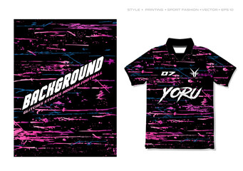 Wall Mural - Sublimation Jersey Design vector pattern sporty background texture scratch football basketball netball gaming esport shirt template modern glitches stripes purple grunge