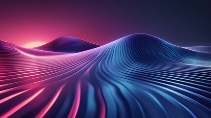 Wall Mural - Vibrant abstract landscape with flowing waves of light, blending colors that evoke a surreal and futuristic atmosphere. Product presentation background.