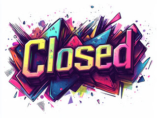 Bold closed sign with graffiti elements, vibrant colours, and dynamic shapes.