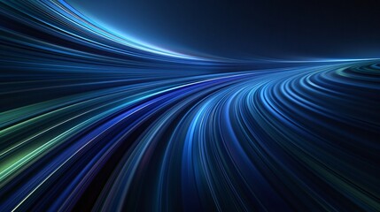 Wall Mural - Vibrant blue abstract lines flowing in a seamless motion, creating a sense of depth and dynamic movement in a dark background.