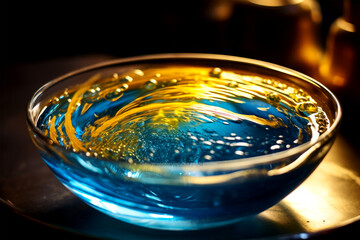 Wall Mural - liquid color in glass dish on background