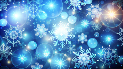 Winter snowflake design, festive mood, sparkling patterns on blue background, copy space