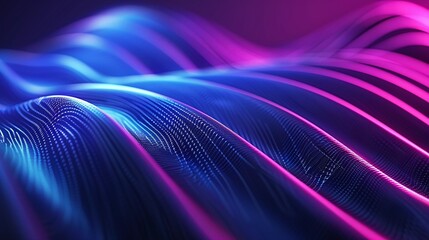 Wall Mural - Vibrant waves of purple and blue light create an abstract, flowing pattern perfect for technology or modern art themes.